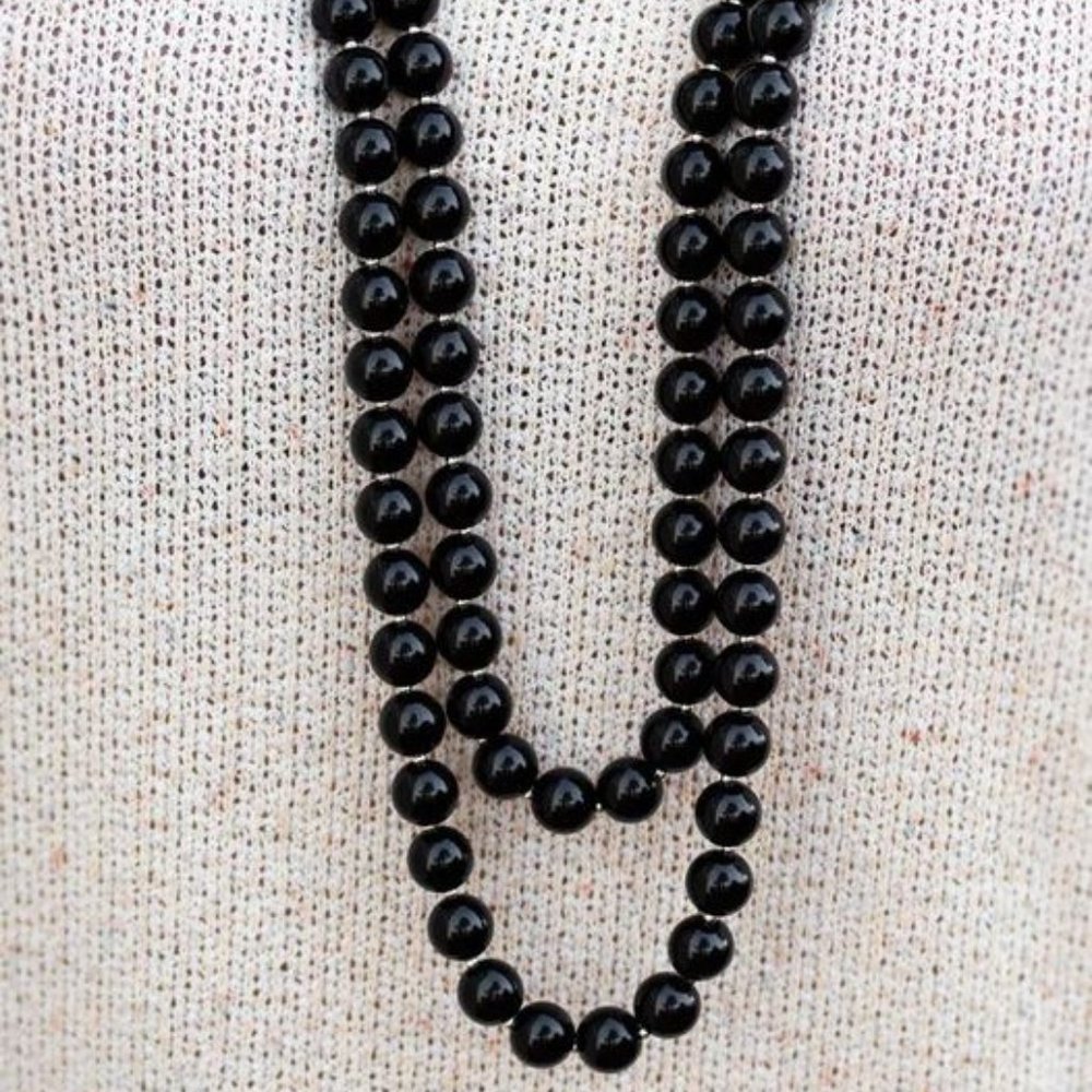 Necklace, Silver, Black beads
